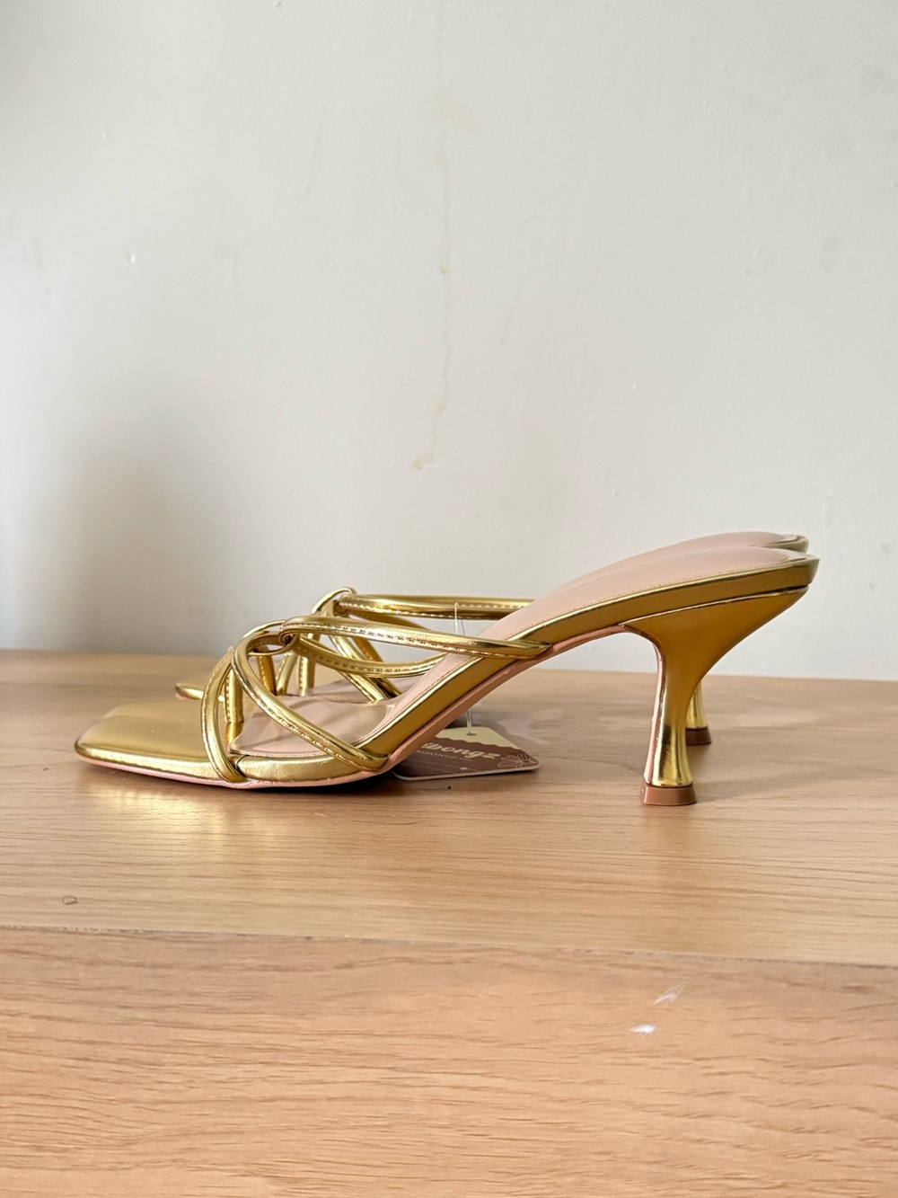 Gold Strappy Kitten Heel Sandals - Women's Dress Mules sz 38